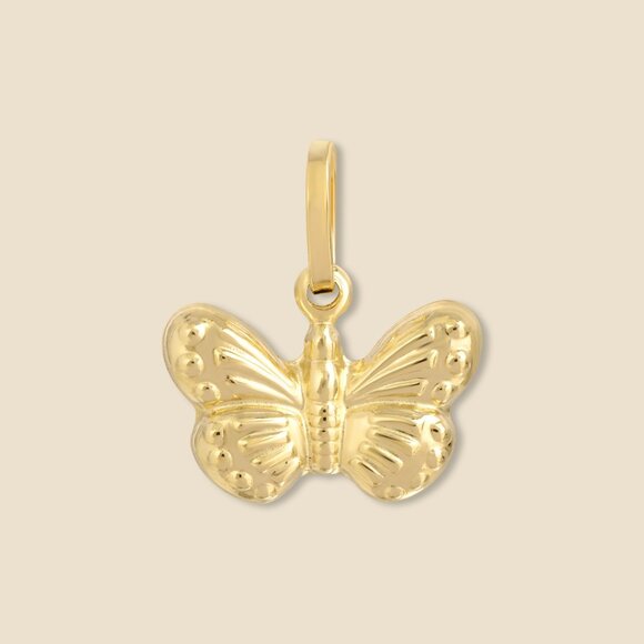 14K Solid Gold Butterfly Pendant Necklace Charm 1.1g - Picture 1 of 4